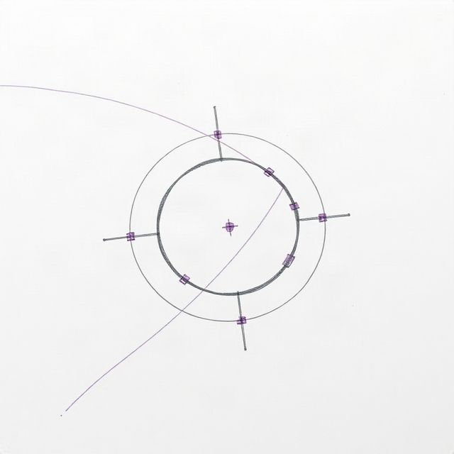 Construction sketch of a circular mark with purple guide points